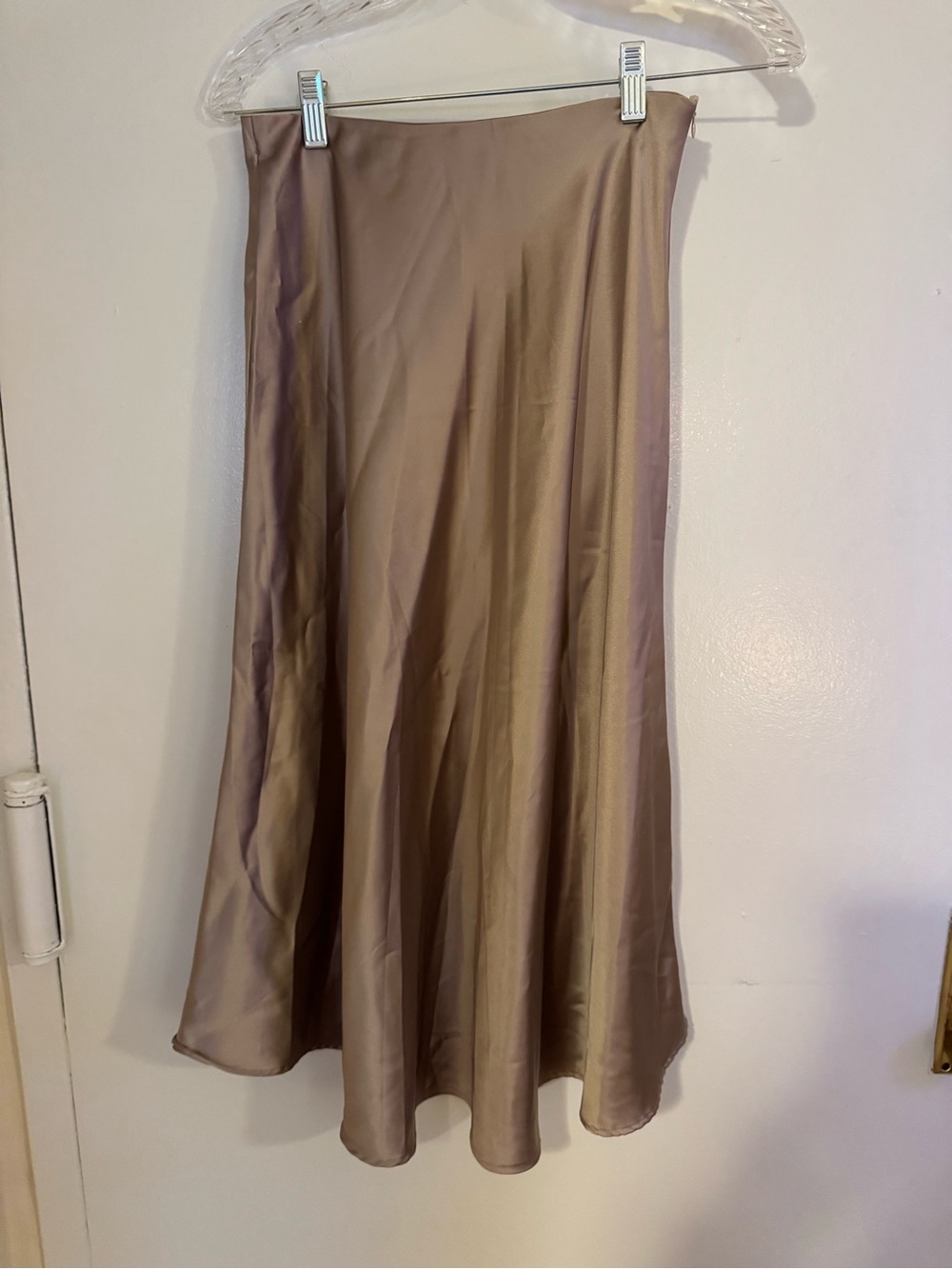 Satin A-Line Midi Skirt in Taupe
